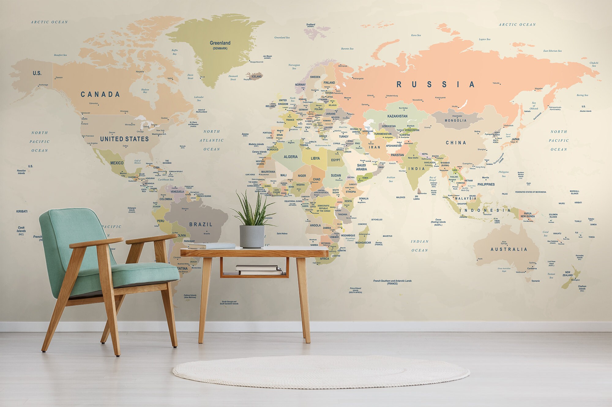 Colorful World Political Map Wall Mural Peel Stick Wallpaper Images