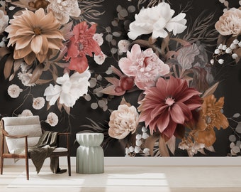 Dark Floral Wallpaper Realistic Flower Wall Mural Peel and Stick