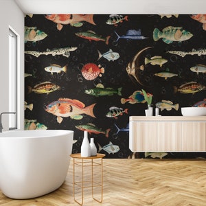 Fish Wallpaper Peel and Stick Vintage Fish Wall Mural image 2