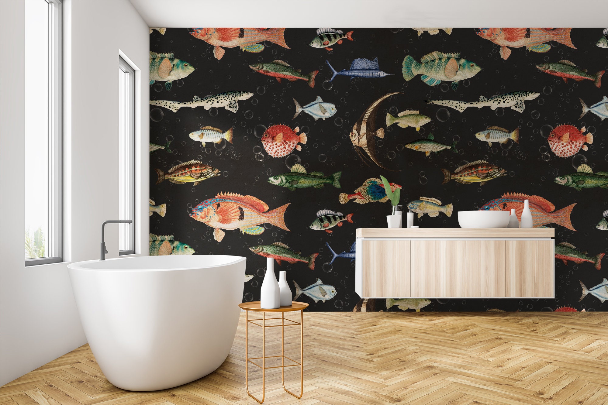 Fish Wallpaper Peel and Stick Vintage Fish Wall Mural | Etsy