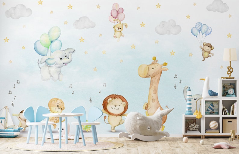 Kids Wallpaper Peel and Stick Cute Safari Animals Dancing Wall Mural - Etsy