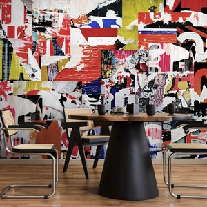 Graffiti Wallpaper Street Art Wallpaper Peel and Stick | Street Collage Art Wall Mural image 5