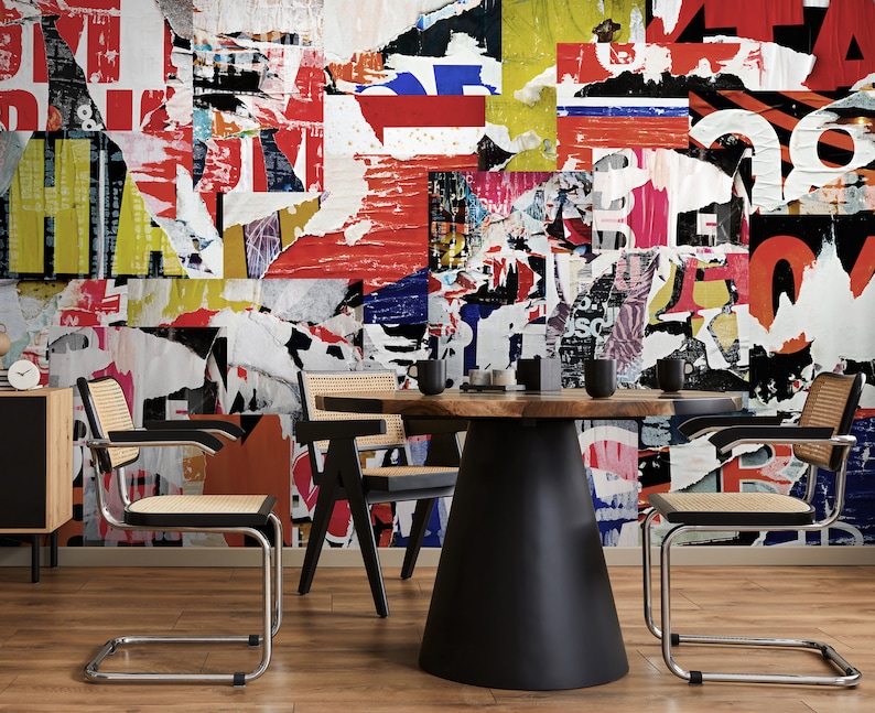 Graffiti Wallpaper Street Art Wallpaper Peel and Stick | Street Collage Art Wall Mural image 5