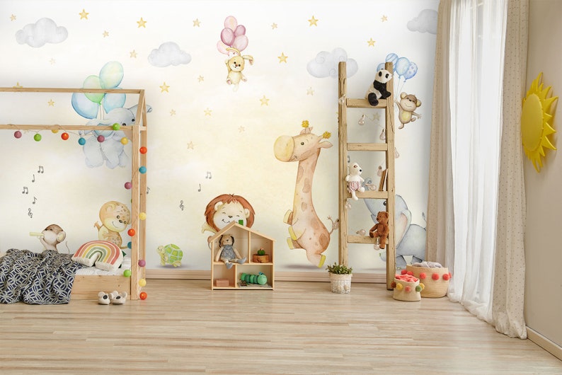 Kids Wallpaper Peel and Stick Cute Safari Animals Dancing Wall Mural - Etsy