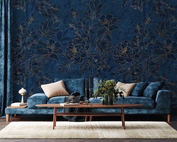 Vintage Floral Drawing Wallpaper | Dark Flower Art Wall Mural