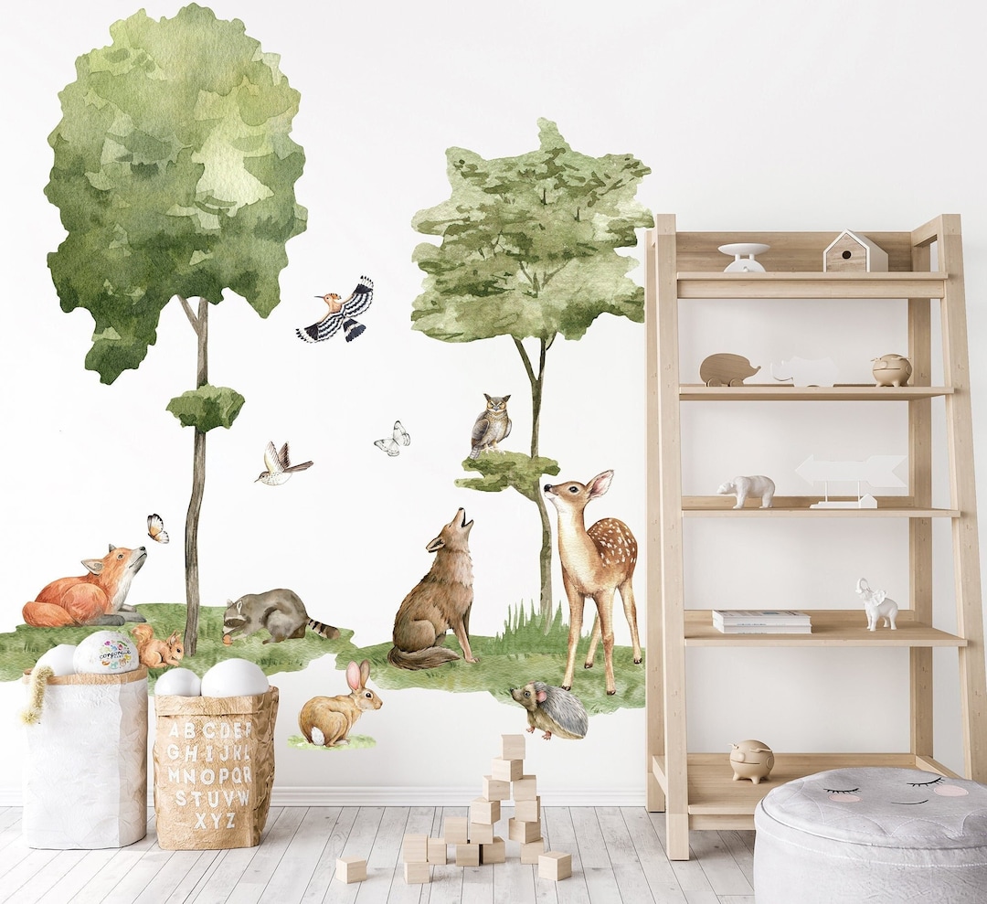 Kids Forest Animals Wall Decal | Cute Animals With Big Trees Wall ...