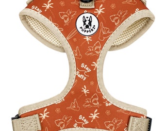 Hang Loose Surf Palm Tree Beach Print Burnt Orange Soft Neoprene Adjustable Dog Harness | PUPPERZ