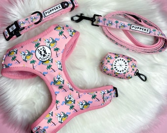 Cute Pink Unicorn Floaty, Shark, Palm Tree, Neoprene Adjustable Dog Harness Set, Collar, Leash, Poop Bag Holder | PUPPERZ 'Beach Bum Shark'