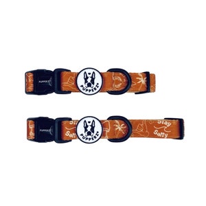 Hang Loose Beach Surf Palm Tree Print Burnt Orange Colour Neoprene Padded Adjustable Dog Collar | PUPPERZ