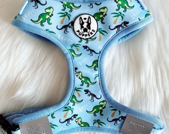 Boston Terrier Dinosaur Adjustable Dog Harness Set, Beach Puppy Harness, Cute Palm Tree  Dog Harness & for Small and Medium Dogs