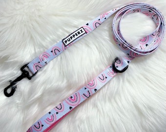 Pawsitive Vibes Only Pink Rainbow & Black Heart Print Dog Leash with Neoprene Padded Handle | PUPPERZ