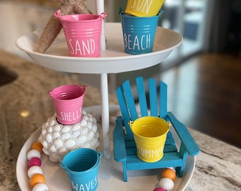 Beach/Summer Tier Tray Decor | Mini Sand Pail Decor