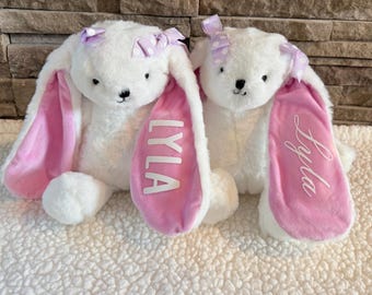 Gepersonaliseerde pluche konijn, knuffel konijn, kraamcadeau, paascadeau, cadeau bloemenmeisje