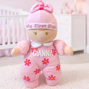 My First Plush Personalized Baby Doll, Newborn Gift, Baby Girl Gift, Baby Shower Gift, Rattle Baby Doll