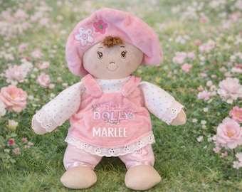 Mijn eerste pluche gepersonaliseerde babypop, cadeau pasgeborene, cadeau meisje baby, cadeau babyshower, cadeau baby