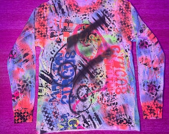 5d Art Long Sleeve Unisex M | Hand Painted Blacklight UV Reactive Wearable Art - High Vibe Streetwear, Festival & Rave Couture OOAK M1