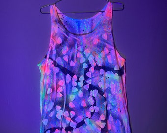 5d Art Tank Top Unisex M | One of a Kind Hand Painted Blacklight Reactive Wearable Art - High Vibe Streetwear, Festival & Rave Couture M4