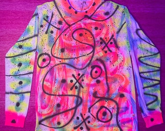 5d Art Long Sleeve Unisex L | Hand Painted Blacklight Reactive Wearable Art - High Vibe Streetwear, Festival & Rave Couture OOAK  L1