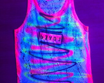 5d Art Tank Top Unisex M | One Of A Kind Hand Painted Blacklight Reactive Wearable Art-High Vibe Streetwear, Festival & Rave Couture M2