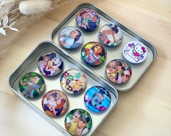 Custom Photo Magnets Glass SET OF 12 Personalized 1" FREE Reusable Tin Birthday Mothers Day Baby Pets Wedding Favor Logo Fridge Mom Dad