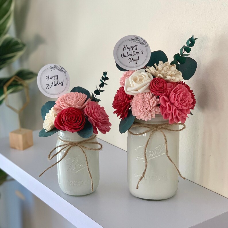 Personalized Wood Flower Arrangement Mason Jar Red Pink Ombre Etsy
