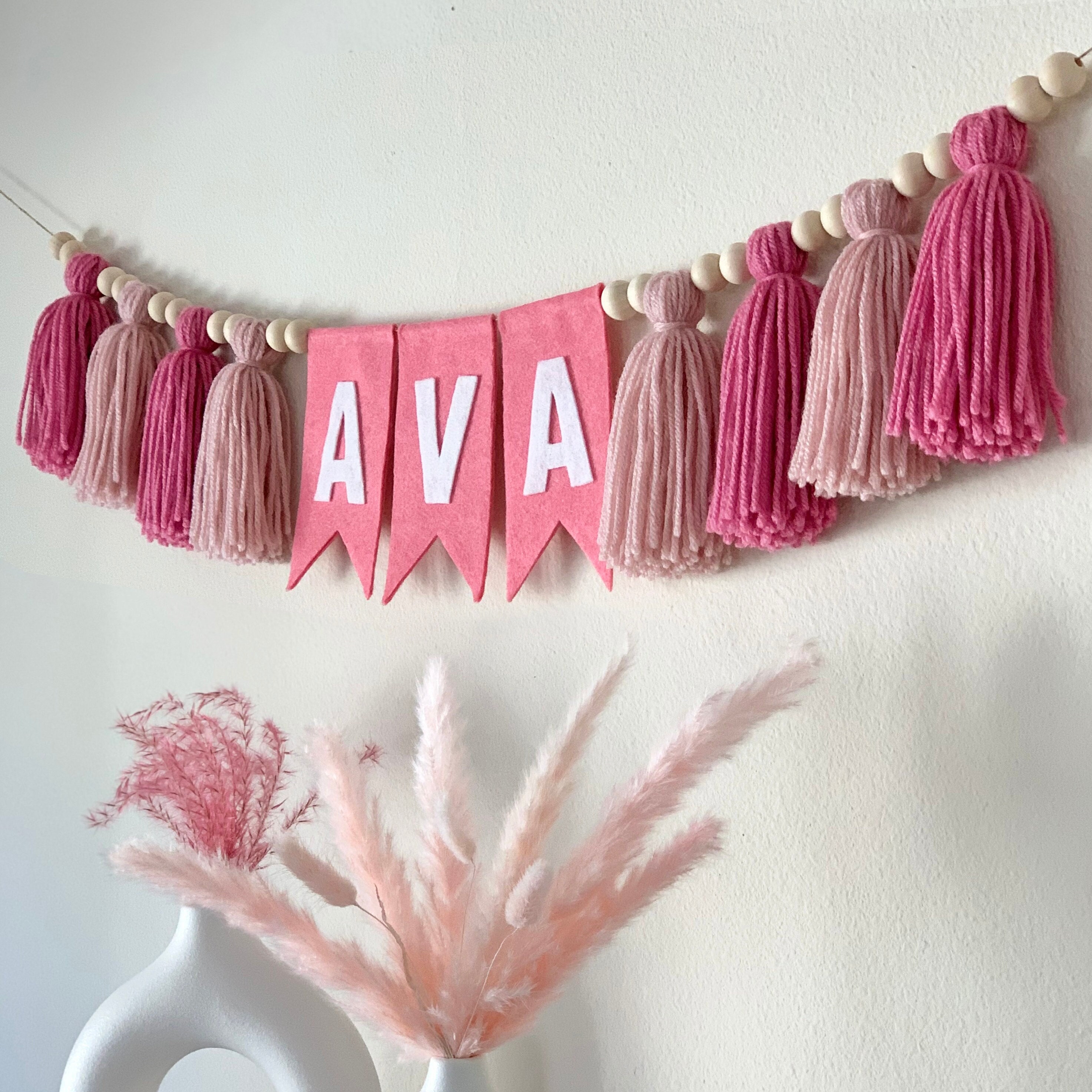 Pink and White Garland, Girl Nursery Ideas, Pom Pom Wall Hanging