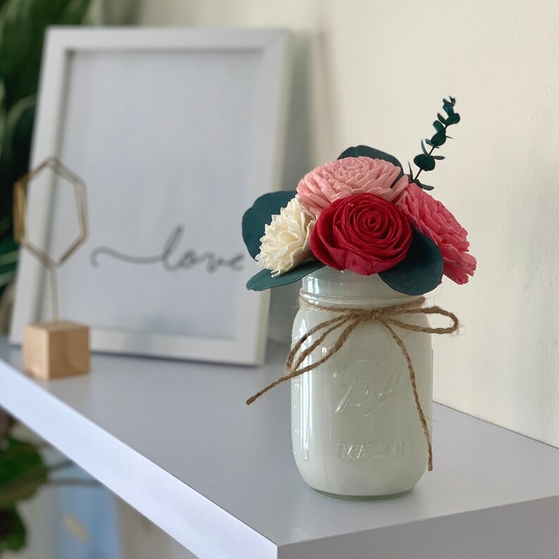 Personalized Wood Flower Arrangement Mason Jar Red Pink Ombre Etsy