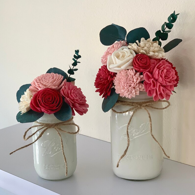 Personalized Wood Flower Arrangement Mason Jar Red Pink Ombre Etsy
