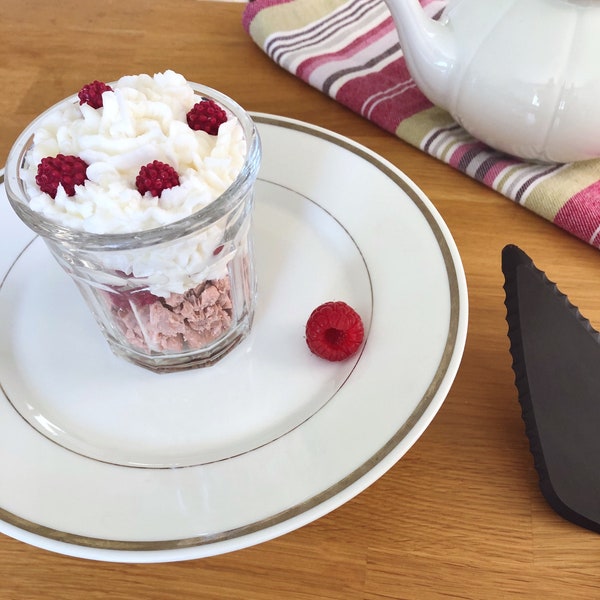 Bougie verrine gourmande framboises, verrine fruits rouges, mini bougie, bougie en verre, framboises bougie, bougie gourmande