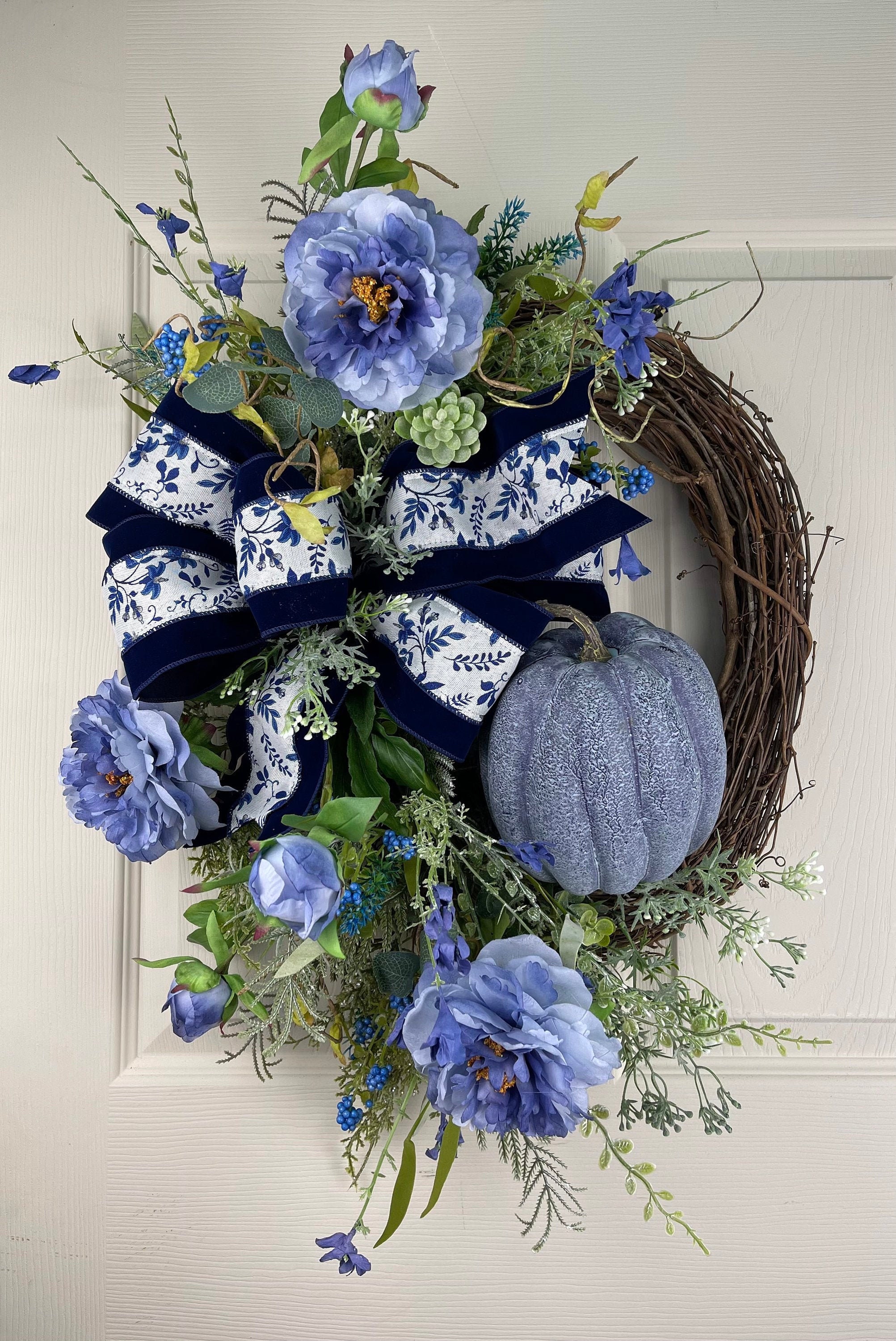 Blue Pumpkin Fall Wreath Etsy