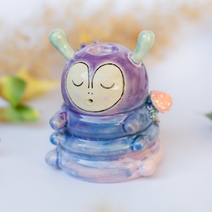 Caterpillar incense burner, ceramic back flow incense holder