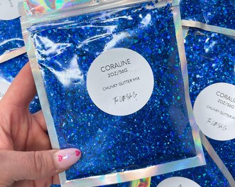 Chunky Glitter Mix - ‘Coraline’ Holographic Blue Glitter for Tumblers - 2oz/56g