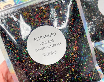 Chunky Holographic Black Glitter Mix | Solvent Resistant PET Glitter for tumblers 2oz/56g