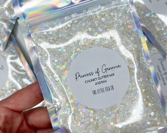 Chunky Glitter Mix - ‘Princess of Genovia’ Holographic White Glitter for Tumblers - 2oz/56g