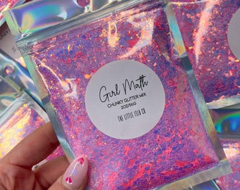 Chunky Glitter Mix | ‘Girl Math’ Pink High Sparkle PET Glitter | Solvent Resistant (2oz/56g)