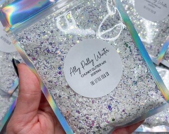 Chunky Glitter Mix White Iridescent | Solvent Resistant PET Glitter for Snowglobe tumblers (2oz/56g)