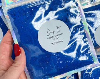 Blue Chunky Glitter Mix | Glossy Bright Royal Blue | Solvent Resistant PET Glitter for Snowglobe tumblers 2oz/56g