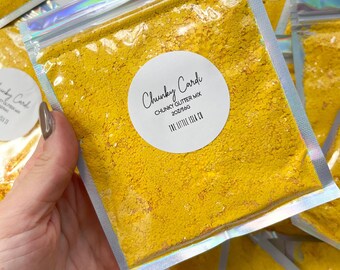 Yellow Chunky Glitter Mix | Glossy Bright Mustard | Solvent Resistant PET Glitter for Snowglobe tumblers 2oz/56g
