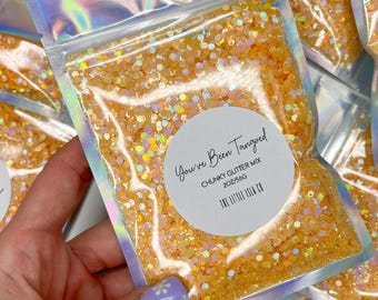 Orange-Yellow Chunky Glitter Mix | Holographic Solvent Resistant PET Glitter for Snowglobe Tumbler Makers 2oz/56g