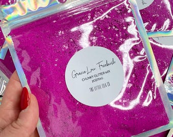 Chunky Glitter Mix | ‘Gracie Lou Freebush’ Glossy Magenta Pink | Solvent Resistant PET Glitter, 2oz/56g
