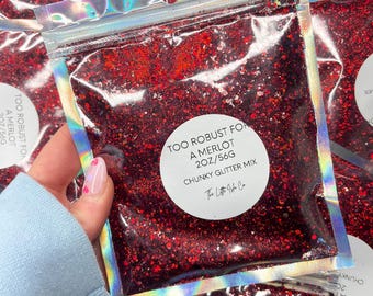 Deep Red Chunky Glitter Mix (2oz/56g) – Solvent Resistant Holographic PET for Tumblers