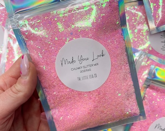 Chunky Glitter Mix - ‘Made You Look’ Pink Iridescent Glitter for Tumblers - 2oz/56g