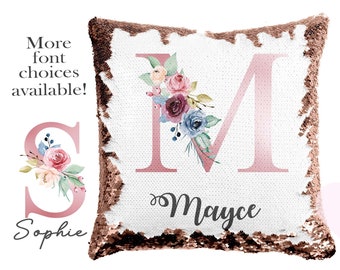 Personalised Initial Sequin Cushion, Water Colour, Rose Gold, Birthday Gift, Mothers day