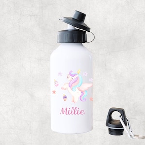 Personalised Unicorn Water Bottle, Unicorn School Bottle, Kids rainbow Unicorn Drink Bottle, Girls School Flask, Children student drinks cup