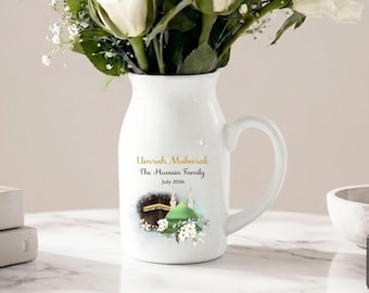 Personalised Umrah Mubarak Vase, Kaaba and Green Dome Vase Ornament, Hajj gifts
