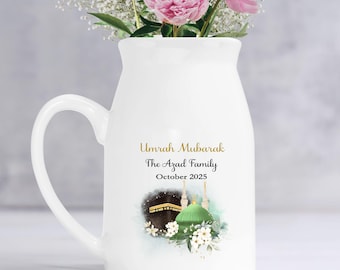 Personalised Umrah Mubarak Vase, Kaaba and Green Dome Vase Ornament, Hajj gifts