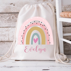 Personalised Gym Bag Kids, Girls Rainbow Gym Bag, Girls Drawstring Bag, School Bag, Rainbow School PE Bag, Rainbow Pump Bag, Nursery Bag