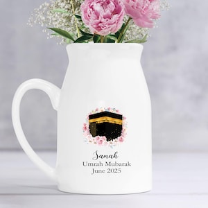 Umrah Vase, Personalised Umrah Mubarak Gift, Umrah hamper, Pink Floral Kaaba Design, Islamic Gift,  Umrah Mubarak Keepsake