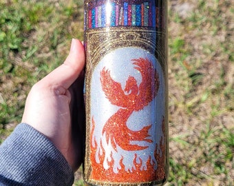 Fantasy Phoenix Rose Spooky Library Glitter 20oz Stainless Steel Tumbler