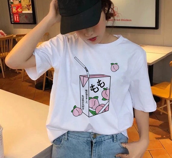 Peach Milk Shirt, Harajuku Clothing, Harajuku, Kawaii Shirt, Anime Shirt,  Harajuku Shirt, Banana Milk, Aesthetic Milk Tees, Strawberry Milk 